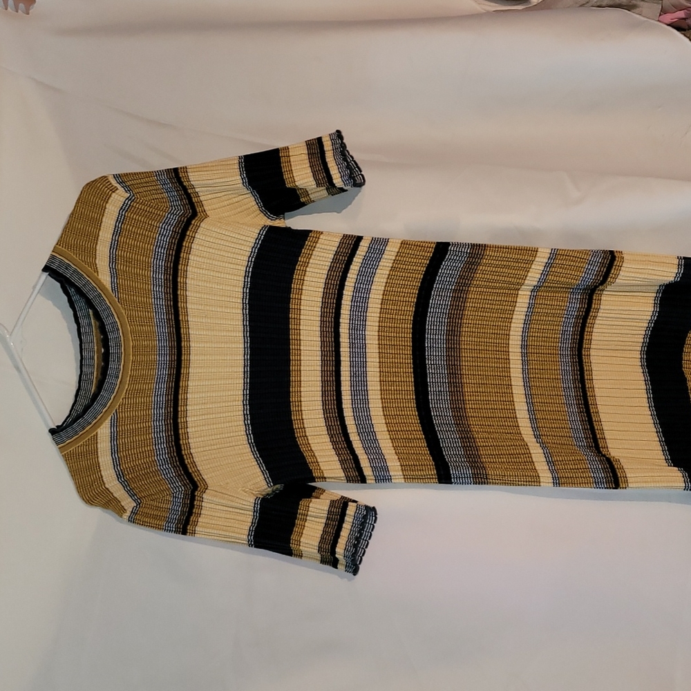 Fashion forward Knited Striped Dress with Side slip